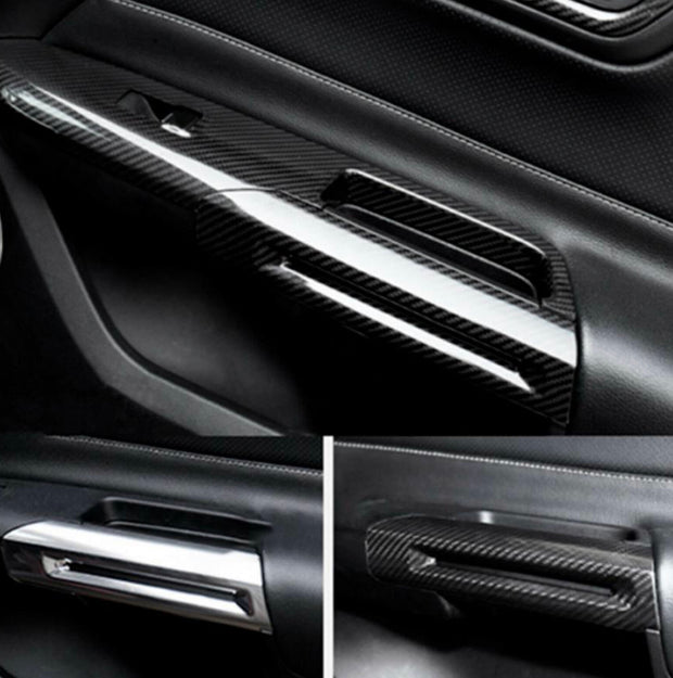 15+ Mustang Inner Door Handle Solid Carbon Trim Overlay
