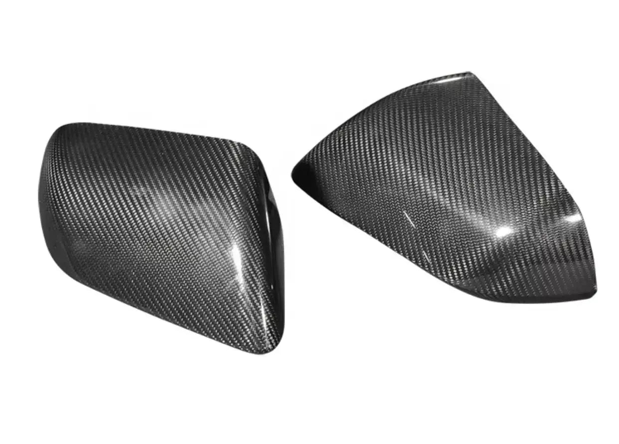 Carbon Fiber Style Mirror Cover Caps For 2015-2022 Ford Mustang (Horn Style, 2-Pack)